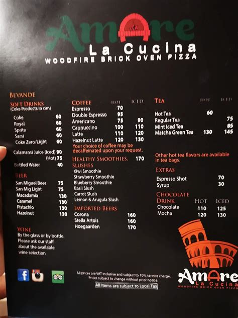 Amare La Cucina Menu Prices .